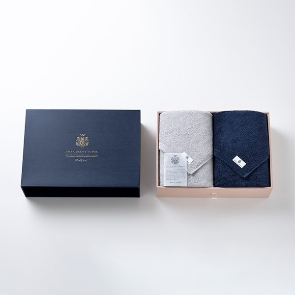 画像:王妃のタオル THE QUEEN’S TOWEL バスタオル2枚セット ネイビー&グレー