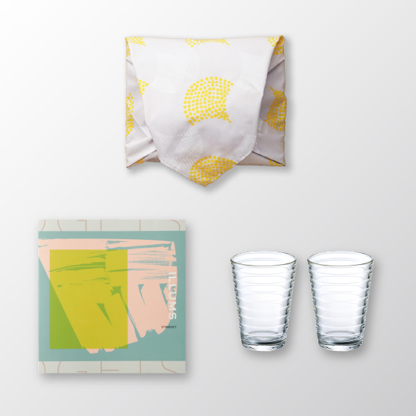 風呂敷で贈る｜カタログギフト ILLUMS（イルムス） STROGETコース ＋ iittala（イッタラ） アイノ・アアルト ハイボール ペア（クリア）