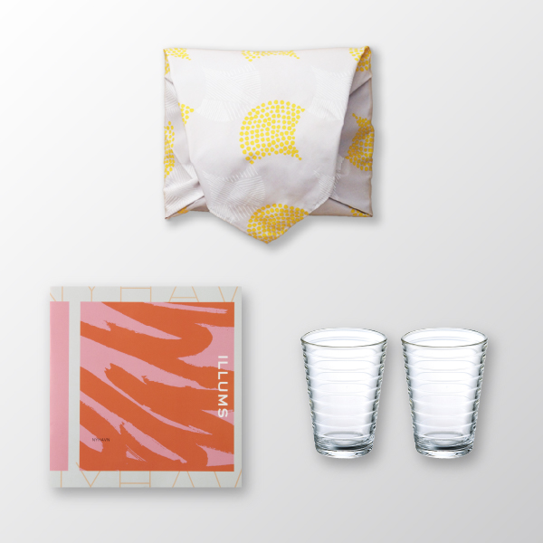 風呂敷で贈る｜カタログギフト ILLUMS（イルムス） NYHAVNコース ＋ iittala（イッタラ） アイノ・アアルト ハイボール ペア（クリア）