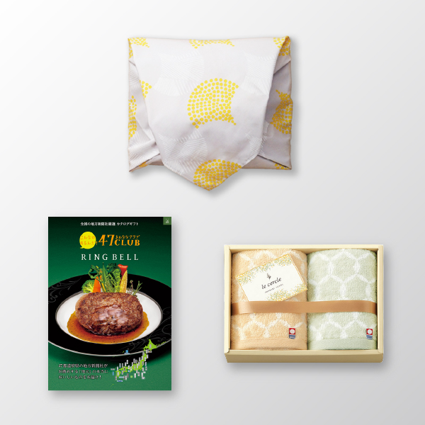 風呂敷で贈る｜カタログギフト 47CLUB 森コース ＋ le cercle フェイスタオル2P