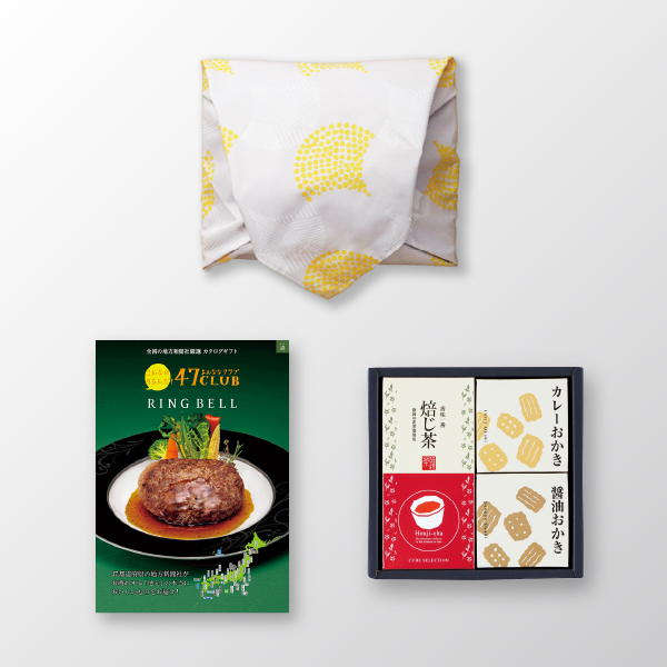 風呂敷で贈る｜カタログギフト 47CLUB 3,500円コース 森 ＋ 山田園 キューブセレクション【和香房の詰合せ】B
