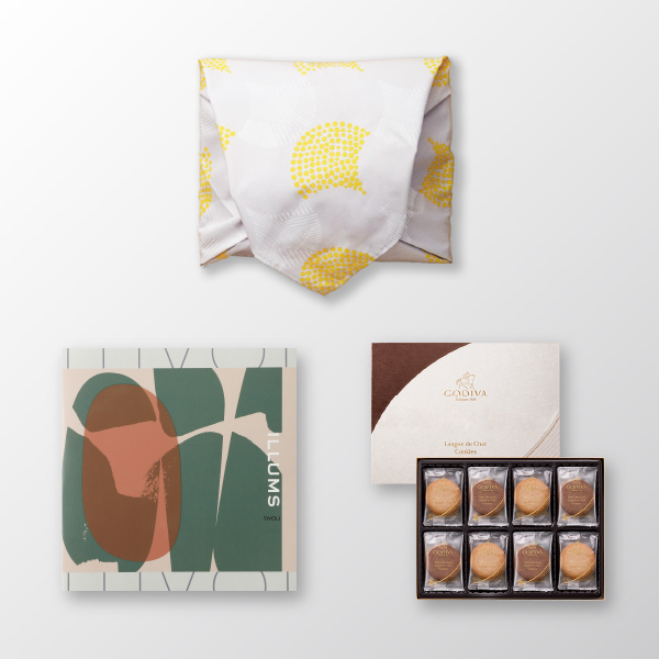 風呂敷で贈る｜カタログギフト ILLUMS（イルムス） TIVOLIコース ＋ GODIVA ラングドシャクッキーアソートメント（30枚入）