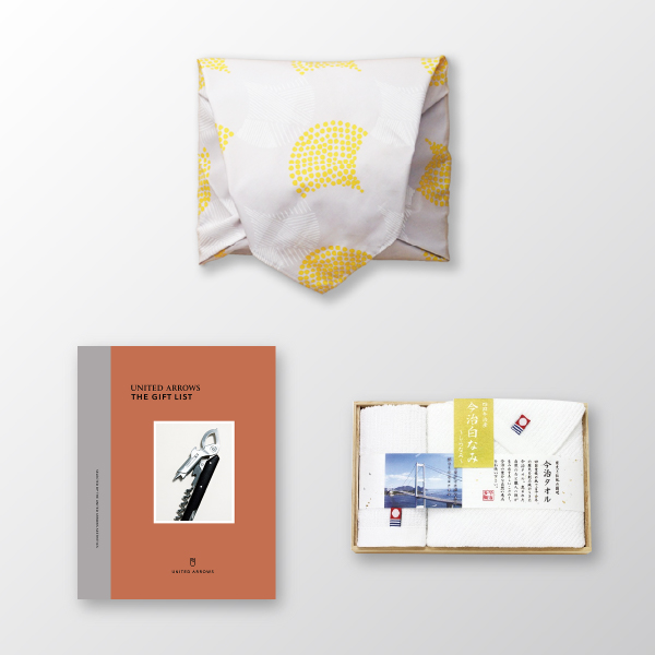 風呂敷で贈る｜カタログギフト UNITED ARROWS THE GIFT LIST Bコース ＋ 今治白なみ 日本製　愛媛今治　木箱入りタオルセットA