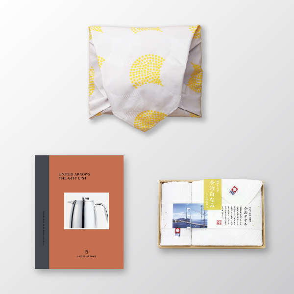 風呂敷で贈る｜カタログギフト UNITED ARROWS THE GIFT LIST Cコース ＋ 今治白なみ 日本製　愛媛今治　木箱入りタオルセットA