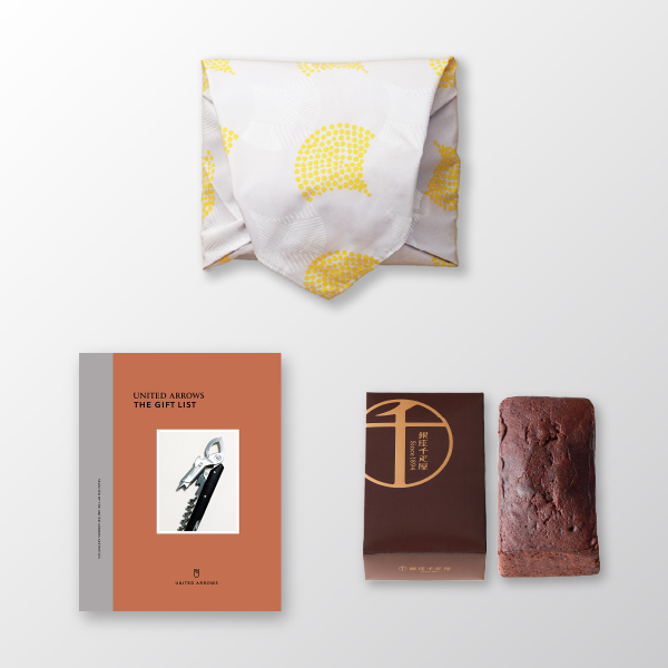 風呂敷で贈る｜カタログギフト UNITED ARROWS THE GIFT LIST Bコース ＋ 銀座千疋屋 銀座チョコパウンドケーキ