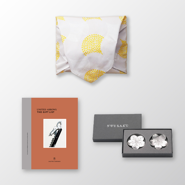 風呂敷で贈る｜カタログギフト UNITED ARROWS THE GIFT LIST Bコース ＋ 能作　箸置き - 花ばな - 梅・桜（2個入）