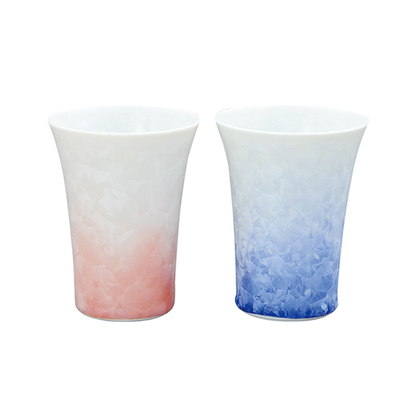 京焼 花結晶（白地青赤） ペアフリーカップ