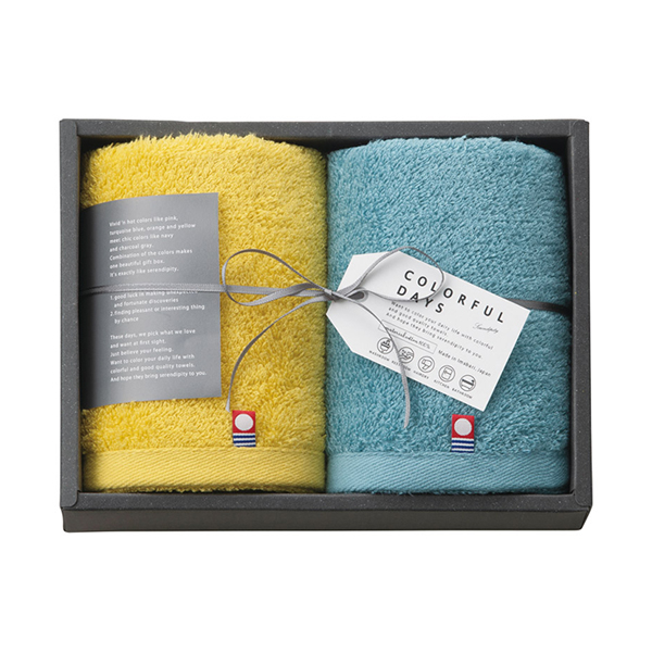 カラフルデイズ フェイスタオル2P（ブルー）