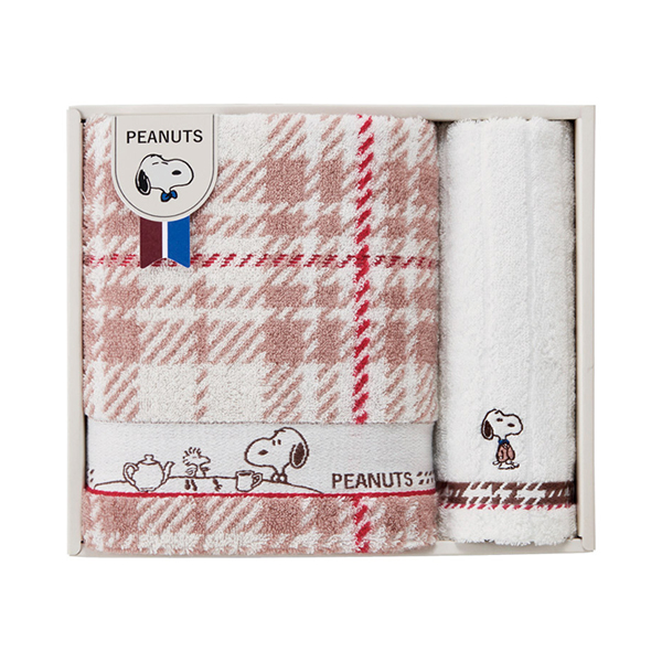 ピーナッツ スヌーピー チェック バス1P・フェイスタオル1P