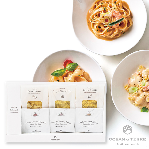 北海道Premium海鮮パスタセットB（トマトとズワイガニクリーム、サケとキャベツクリーム、海老クリーム）